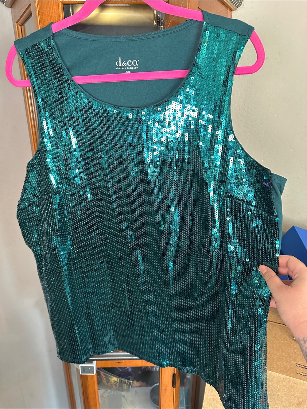 d&co Teal Sequin Sleeveless Formal Top
